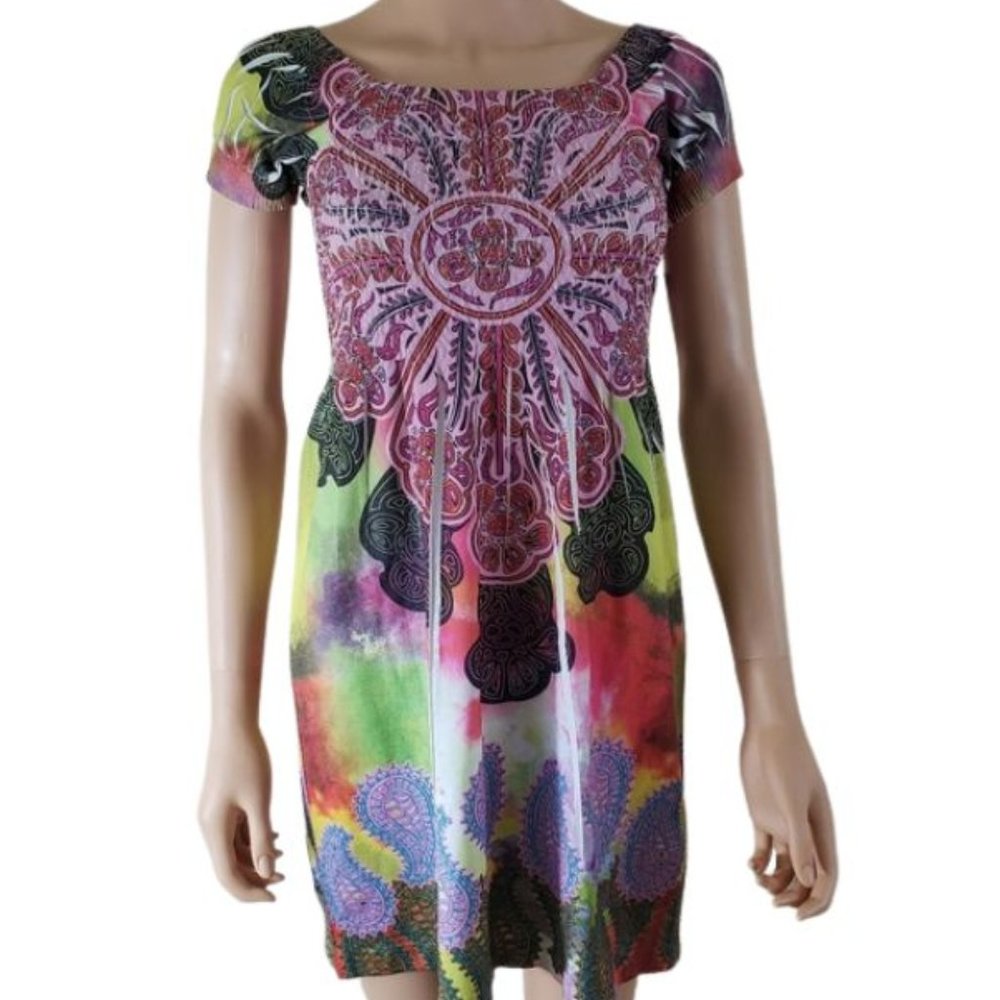 JJ Authentic Mini Dress XS Boho Floral Short Sleeve